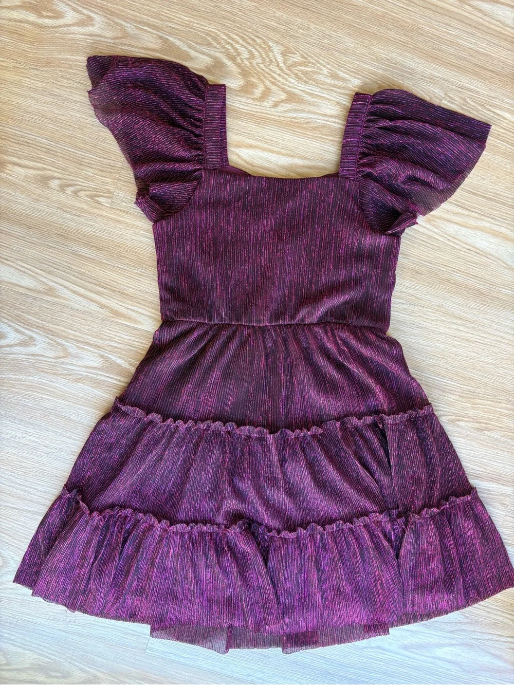 Girls' maroon/Purple Party Dress with Flutter Sleeves